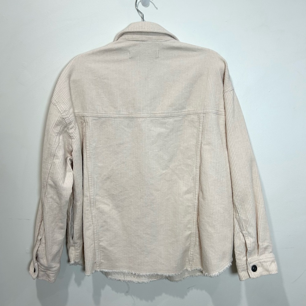 Zara Corduroy Shacket Cream Ivory Raw Hem Shirt Jacket Women M Casual Layer - Picture 13 of 14